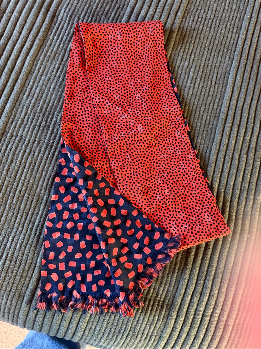 Vintage Silk Reversible Orange & Black Patterned Scarf 6’ long